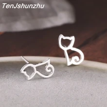 Aretes de 100% Plata de Ley 925 de alta calidad a la moda lindos aretes de gato regalo para mujeres niñas joyería de plata esterlina(China)