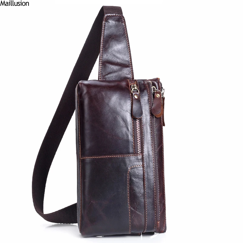 

Maillusion New Men Chest Bags Genuine Leather Waist Packs Vintage Cowhide Shoulder Bag Anti-thief Male Phone Pouch Bags Travel