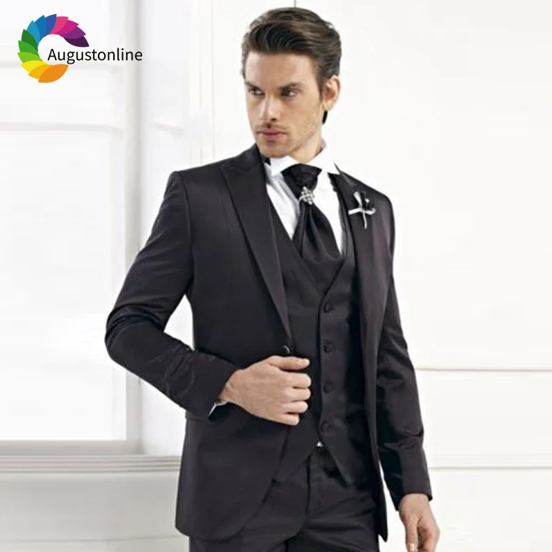 

Italian Black 2019 Slim Fit Men Suits For Wedding Groom Wear Formal Costume Groom Prom Tuxedo Best Man Blazer Jacket+Pants+Vest
