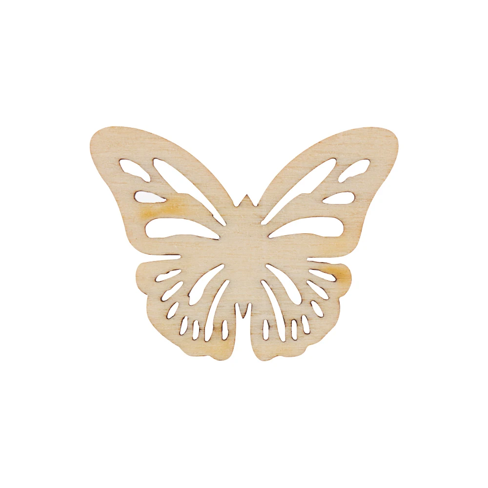 50PCS/Pack DIY Craft Wood Blank Butterfly Pattern Embellishments Wood Color Wedding Love Tags String Hanging Pendants