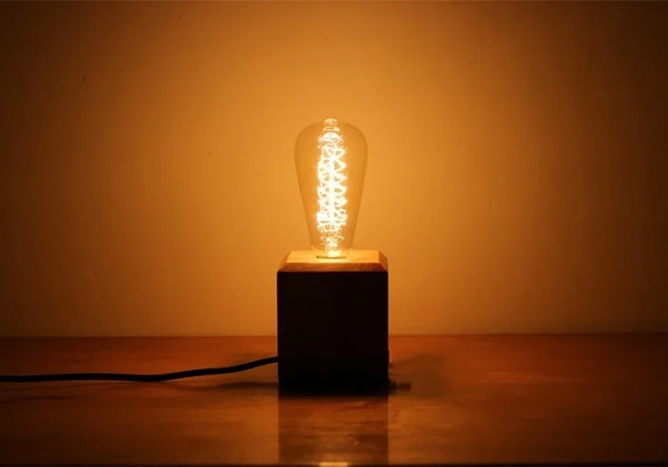 

Vintage Edison bulb Incandescent E27 Table Lamp Bedside Cafe Night Light Solid Wooden Lamp holder EU/US Plug