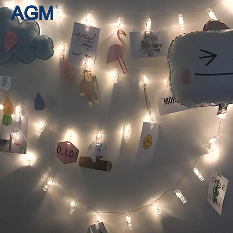 

AGM LED Garland Fairy String Lights Photo Clip Battery Luminaria New Year Christmas Wreath Decoration Light For Home Decorative