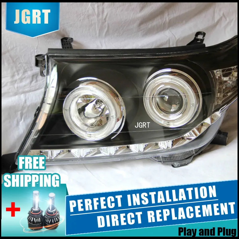 Best 2PCS LED Headlights For Toyota land cruiser 2009 2013 Car Led Lights Double Xenon Lens Car Accessories Daytime Running Lights