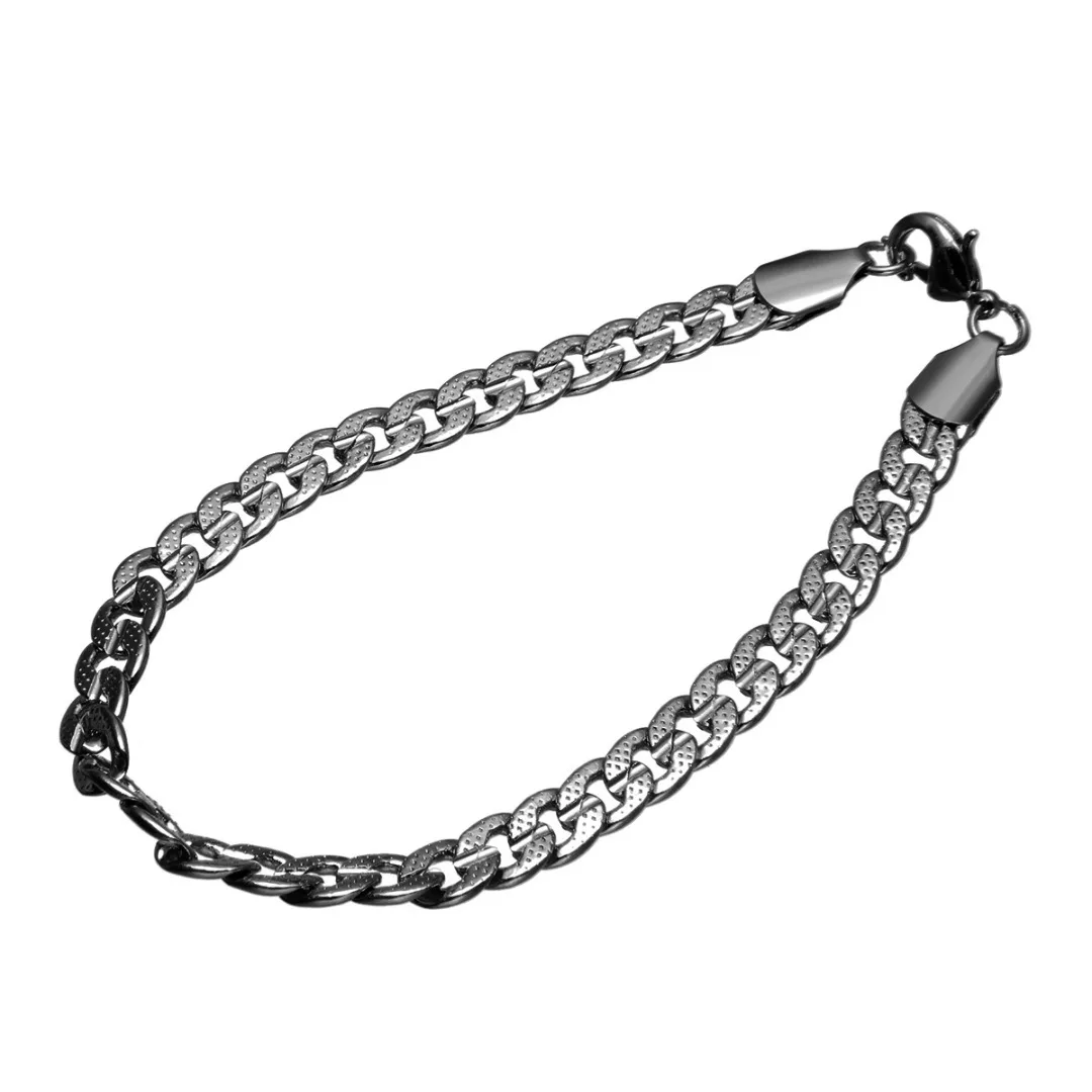 Vintage Curb Chain Bracelet Bangle For Men Punk 8mm Stainless Steel Flat Cuban Chain Shellhard Female Jewelry Pulseira Masculina