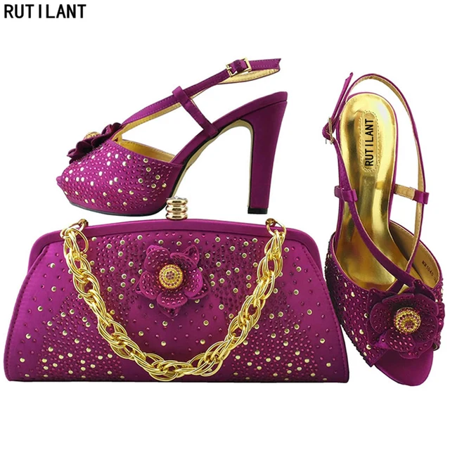 New Arrival Magenta Color Party Shoes And Bag Sets Decorated With New Arrival Magenta Color Party Shoes And Bag Sets Decorated With Liques Matching