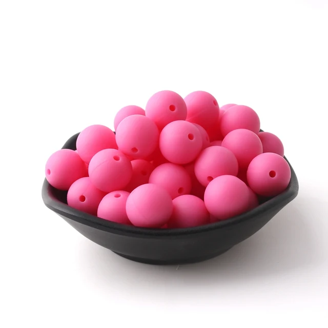 60pcs 12mm Baby Teether Silicone Beads Diy Pacifier Chain Bracelet Bpa Free Chewable Round Silicone Bead Accessories For Newborn Hot Pink