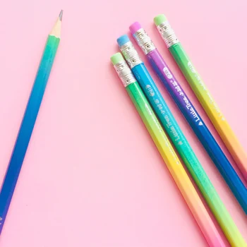 

4X Simple Rainbow Gradient Handle 2B Wooden Pencil Kids Writing Drawing Pencil Student Stationery