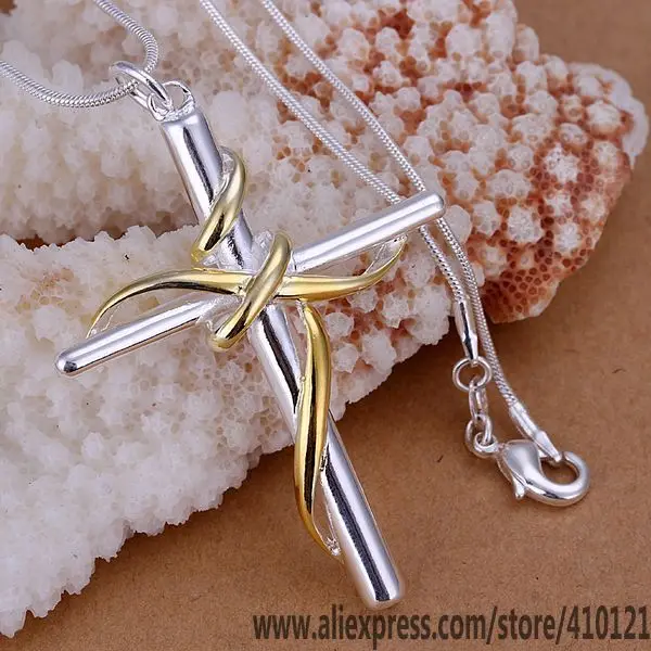 

P088_2 Free shipping silver fine jewelry,Wholesale 925 jewelry silver plated fashion Pendant Separations twisted rope cross