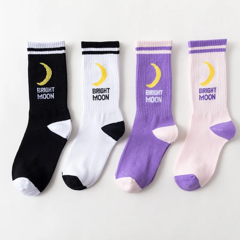 

1 Pair Casual Women Socks Combed Cotton Cartoon Moon Letter Harajuku Geometric Novelty Stripe Funny Female Socks