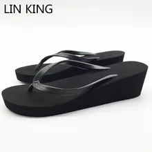 LIN KING/Модные женские вьетнамки на толстой подошве; повседневные Нескользящие летние шлепанцы для девочек; однотонная пляжная обувь на платформе размера плюс