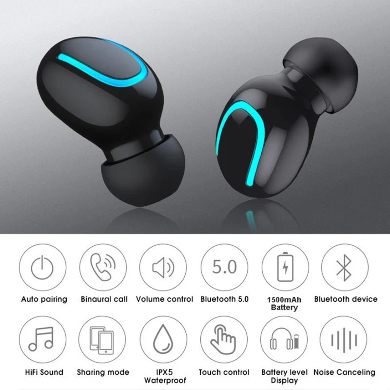 2019 TWS 5.0 Wireless Bluetooth Headset IPX5 Waterproof Bluetooth Headset with Microphone 3D Stereo Handsfree Sports Headphones