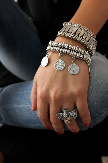 Indian Bohemian Vintage Tibetan Turkish Silver Alloy Bracelet Gypsy Indian Bohemian Vintage Tibetan Turkish Silver Alloy Bracelet Gypsy Beach Chic Festival Coin Statement