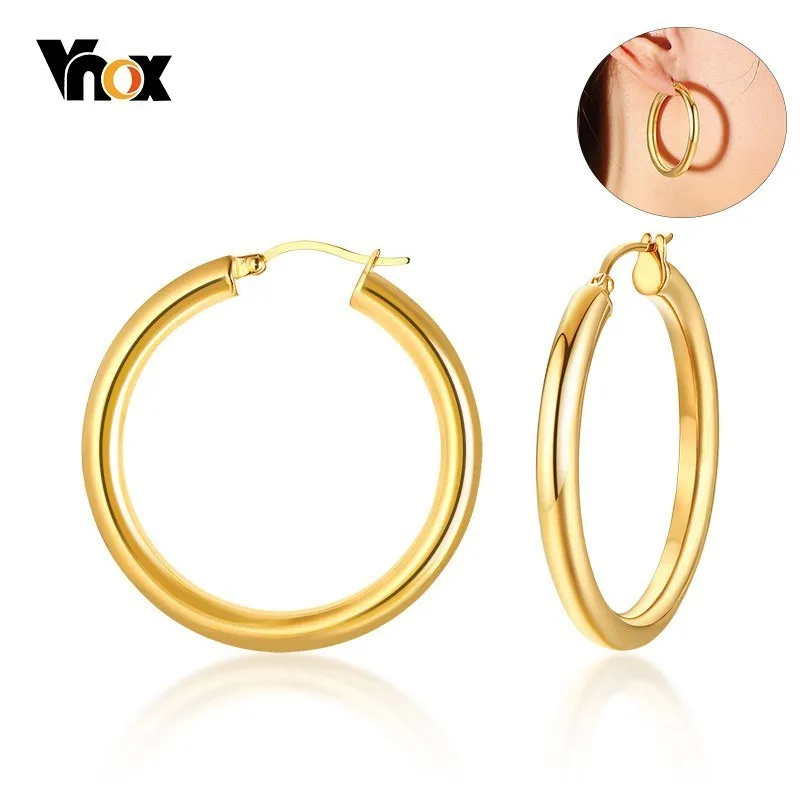 

Vnox Gold Tone Stainless Steel Rounded Tube Hoop Earrings for Women Girl Lady Party Daily Gifts