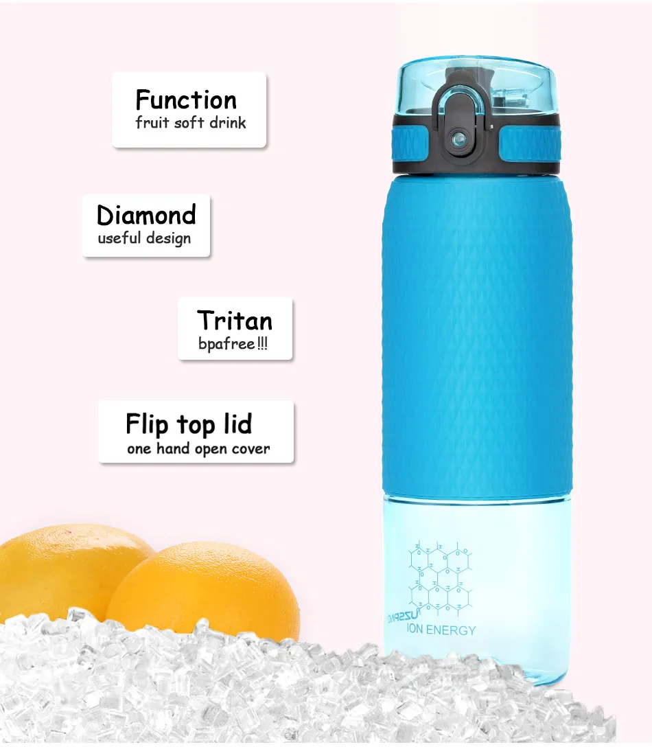 UZSPACE 500ml Tritan Sports Water Bottles Creative Portable buckle Lemon fruit tea Filter Shaker Drink Bottle For Water BPA Free500ML_04
