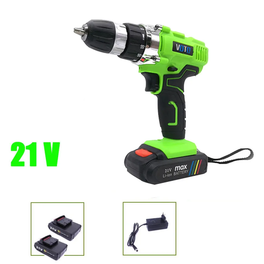 

VOTO V6 2*Battery Rechargeable Cordless Drill Electric Screwdriver Set Lithium Power Tools Screw Gun Driver 21V Green 2018