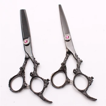 

6" 17.5cm 440C Engraving Logo Black Color Hairdressing Scissors Thinning Scissors Cutting Shears Dragon Handle Stying Tool C9005