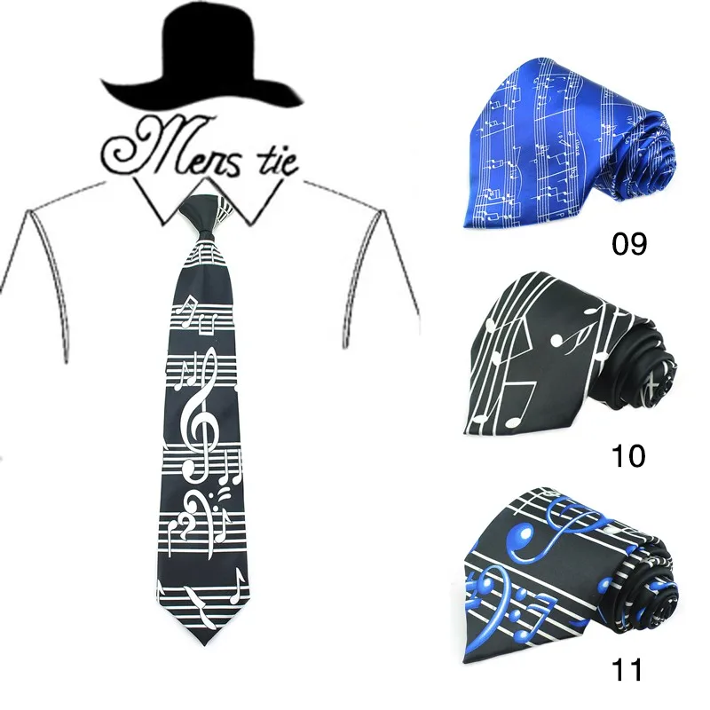 

New Design Music Note Black 4Inches Royal Blue Sound Spectrum Big Music Score Neck Tie Polyester Woven Classic Men`s Party tie