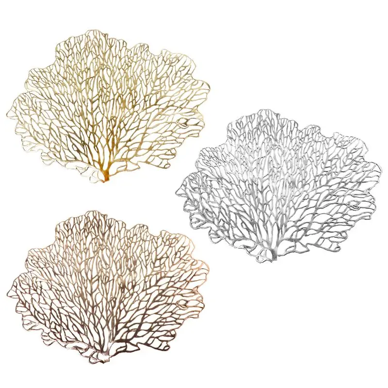 

Newest Placemat Pad Dining Table PVC Leaf Hollow Mat Waterproof Heat Insulation Non Slip Placemats Bowl Chic Creative Coaster