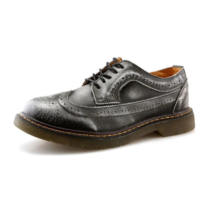 LebaLuka/мужская повседневная обувь с перфорацией типа «броги» из натуральной кожи обувь на плоской подошве с круглым носком на шнуровке Повседневная Клубная обувь для отдыха мужская обувь, размер 38-44 - Цвет: Серый