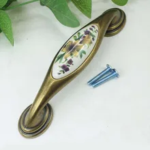 128mm Rustico pastorale ceramic furniture handle bronze kitchen cabinet handle antique brass dresser pull 5 porcelain