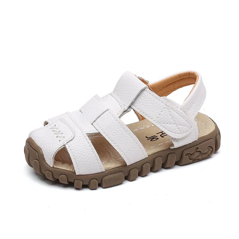 Кожаные сандалии для мальчиков мягкая кожа летом мальчиков и девочек детская пляжная обувь Дети спортивные сандалии принцесса - Цвет: Белый