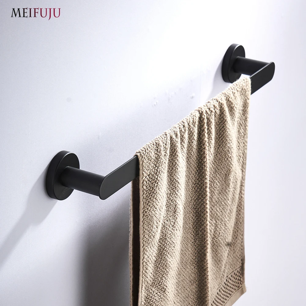 

SUS 304 Stainless Steel Black Towel Bars Bathroom Wall Mounted Towel Holder Single Bar Brushed Towel Storage Rack Accessories