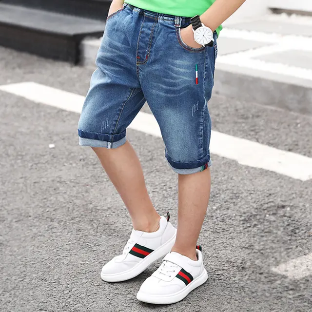 2019 Summer Kids Boys Denim Elastic Waist Knee-length Pants Children Cowboy Shorts Soft Cotton Jeans Shorts Baby Boys Clothing 2