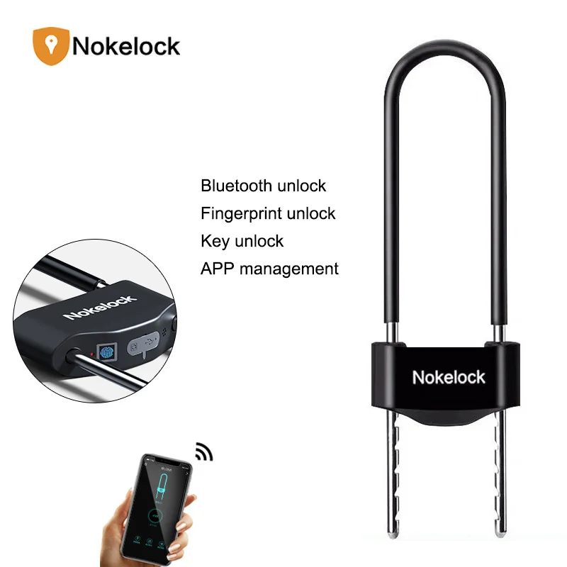 

Nokelock Smart Fingerprint Locks U shape Lock Bluetooth App Control Double Glass Door Lock for Store Company Anti-theft locks