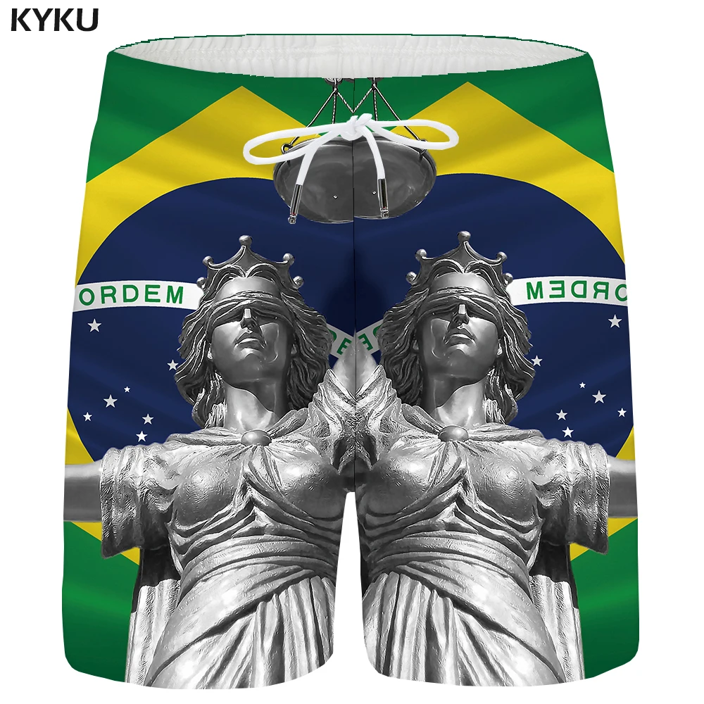 KYKU Бразилии шорты мужчины флаг характер пляжные шорты статуя Повседневная 3d с короткими брюки-Карго зеленый мужские короткие штаны Лето 2018