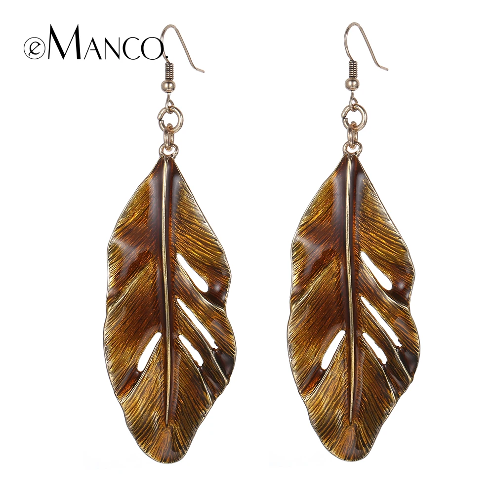 

eManco coffee leaf earrings for women alloy long dangle hook earring feather shaped drop ear jewelry pendientes largos ER50675