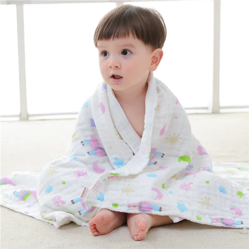 

Baby Muslin Squares 6 Layers Baby Blanket Cotton Baby Bath Towel Newborn Muslin Swaddle Wraps Size 110*110cm