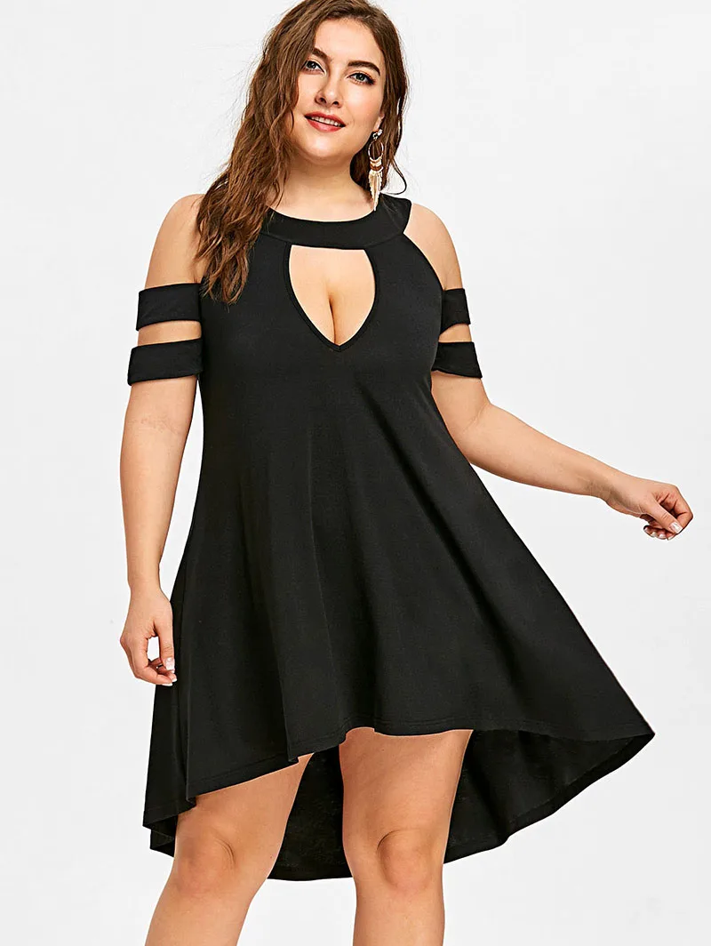 PlusMiss плюс размер 5XL сексуальное платье с открытыми плечами с высоким низким подолом черная ночная Клубная одежда, платья больших размеров Лето