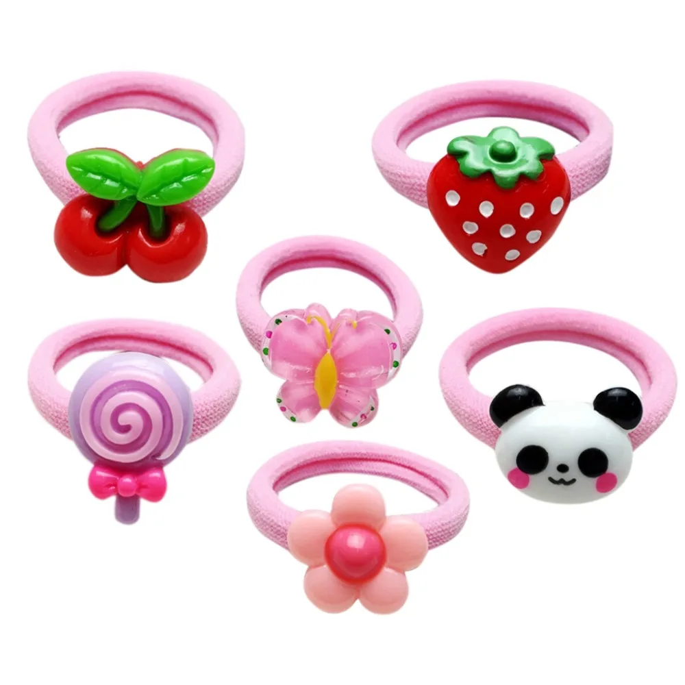 

1Pc 4cm Children Kids Colorful Elastic Rubber Band Cute Acrylic Cartoon Fruit Animal Hair Rope Thicken Wide Scrunchy Ponytail Ho