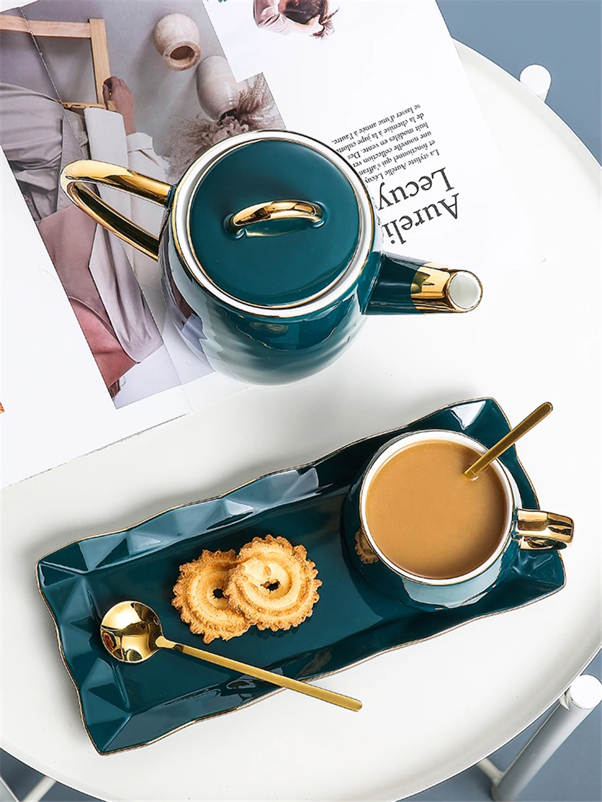 Модная керамическая кружка для кофе с молочным чайником, британский фарфоровый чайный, кофейный набор с ложкой, набор для кофе, посуда для напитков, кафе, веселый подарок