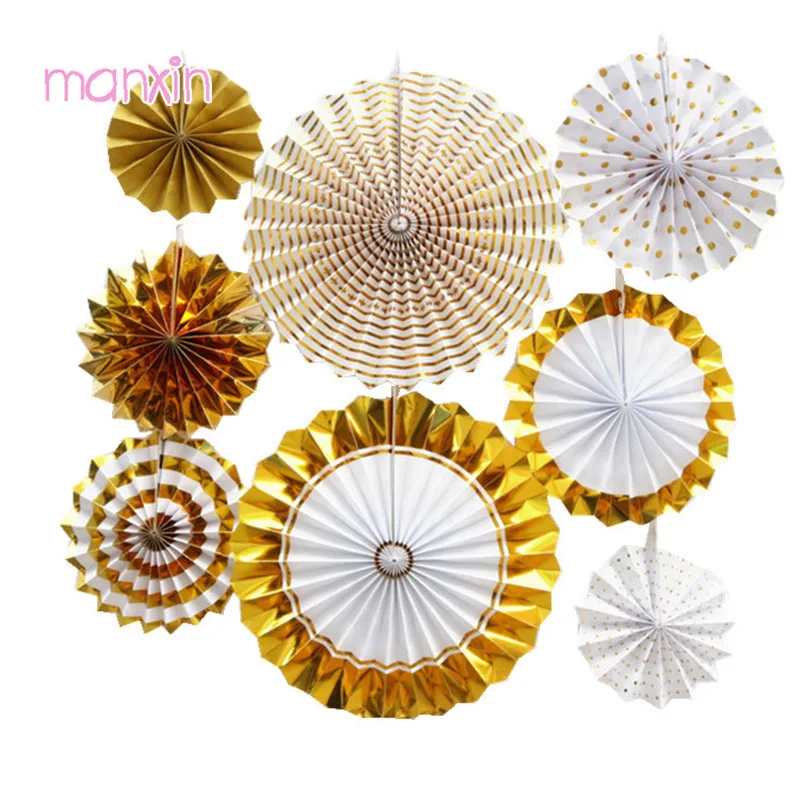 

Gold Paper Fan Flower Hanging Banner Tissue Paper Pom Poms Flower for Wedding Birthday DIY Party New Year Christmas Decorations