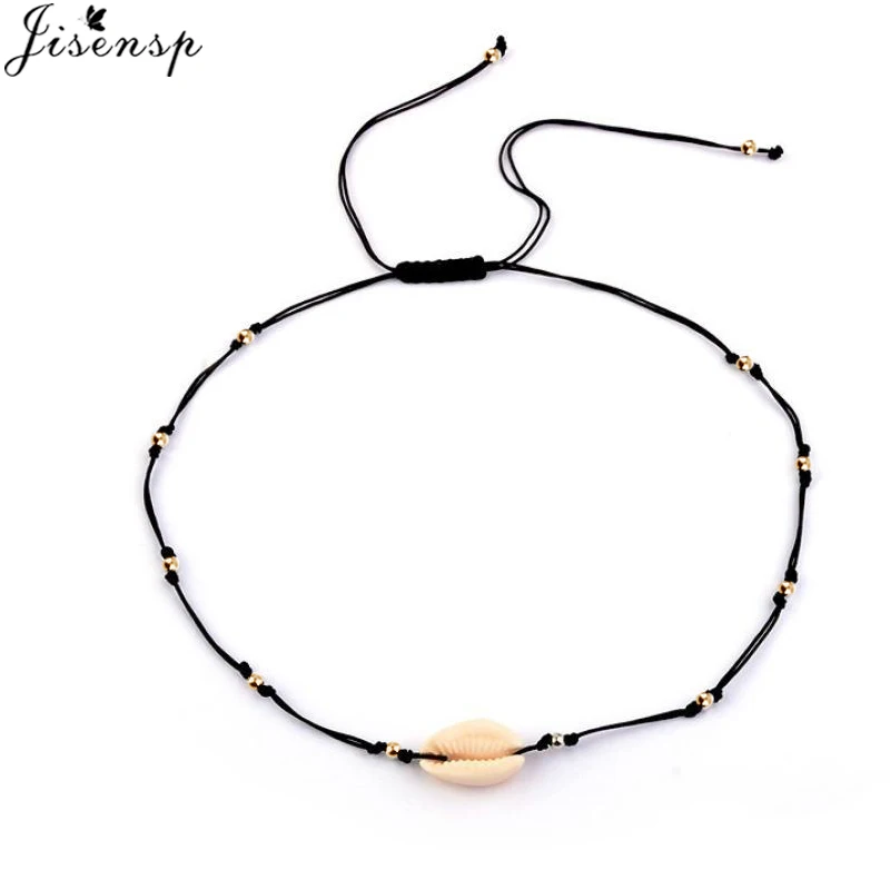 Jisensp New Fashion Black Rope Chain Natural Seashell Choker Necklace Collar Boho Shell Chokers Necklaces for Summer Beach Gift - Окраска металла: XL663G