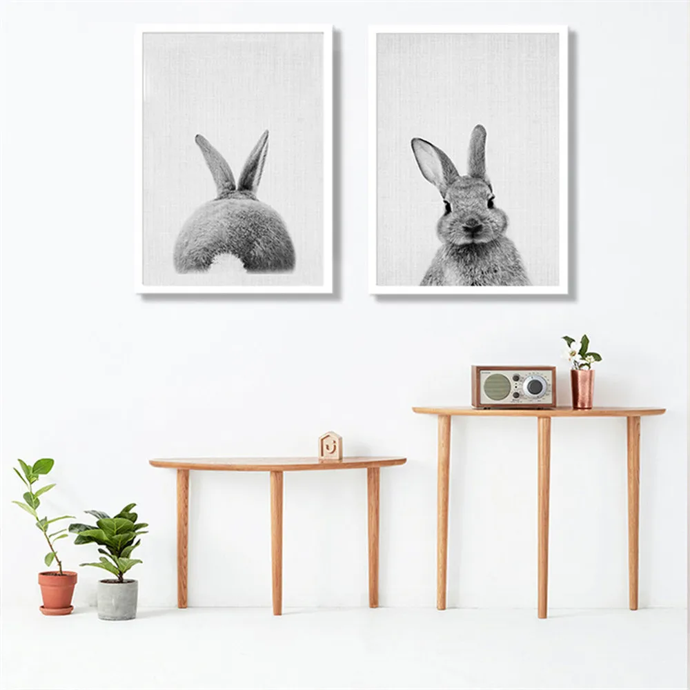 Poster Black and White Baby Animal Rabbit Tail Canvas Art Print Nursery Wall Picuters for Living Room Decor Kids Gift | Дом и сад