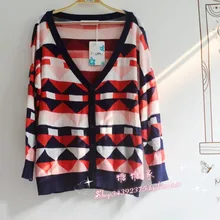 Новинка; сезон весна-осень; женский сезонный свободный мягкий и удобный вязаный кардиган с асимметричным геометрическим узором и рукавами «летучая мышь»; большой размер