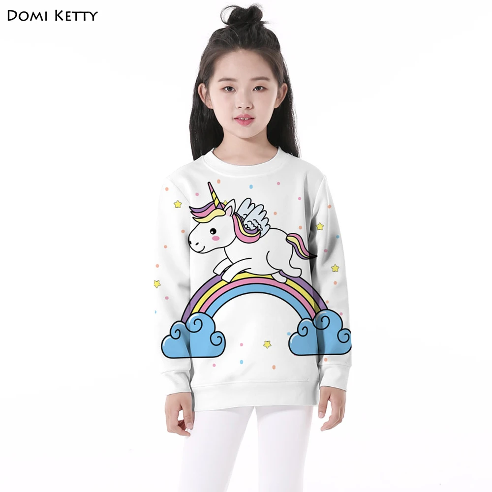 

Domi Ketty children hoodies print unicorn rainbow dot girls boys cartoon long sleeve sweatshirts kids birthday pullover clothes