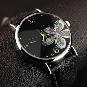 

YAZOLE 2019 Fashion Women Watches Rhinestone Lady Wristwatches Bracelet Pink Flower Dial Quartz Clock Leather Strap Montre Homme