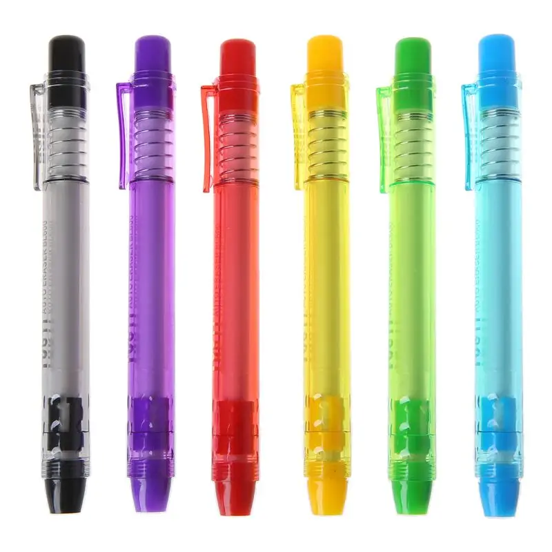 

Creative Press Type Pen Shape Eraser Writing Drawing Pencil Erase Student School Office Stationery Learning Painting Accessory