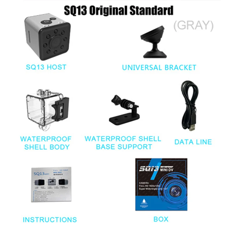 SQ13 SQ 13 IP WiFi маленькая секретная микро мини-камера, видеокамера, микрокамера Smart 1080p HD Wi-Fi, Wi-Fi, Миниатюрный видеорегистратор ночного видения - Цвет: Gray