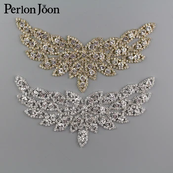

6.5*3.5in gold sliver Crystal collar Rhinestone sew-on necklace adornment for Wedding Dress Skirt Flashing Clothing Accessories