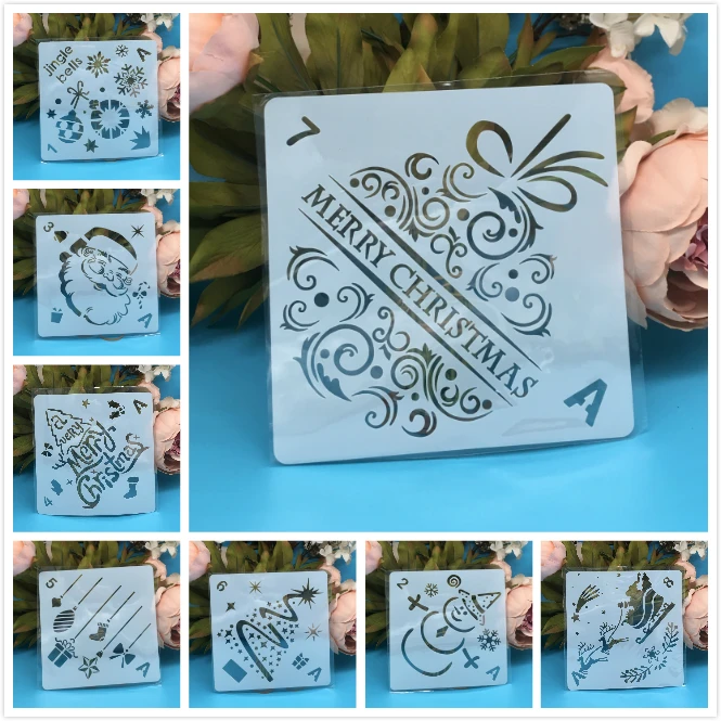 

8Pcs/Set 13cm Christmas Model A DIY Layering Stencils Painting Scrapbook Coloring Embossing Album Decorative Card Template