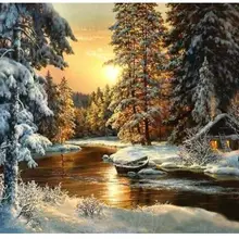 5819 зима закат лес-краски по номерам наборы для взрослых DIY