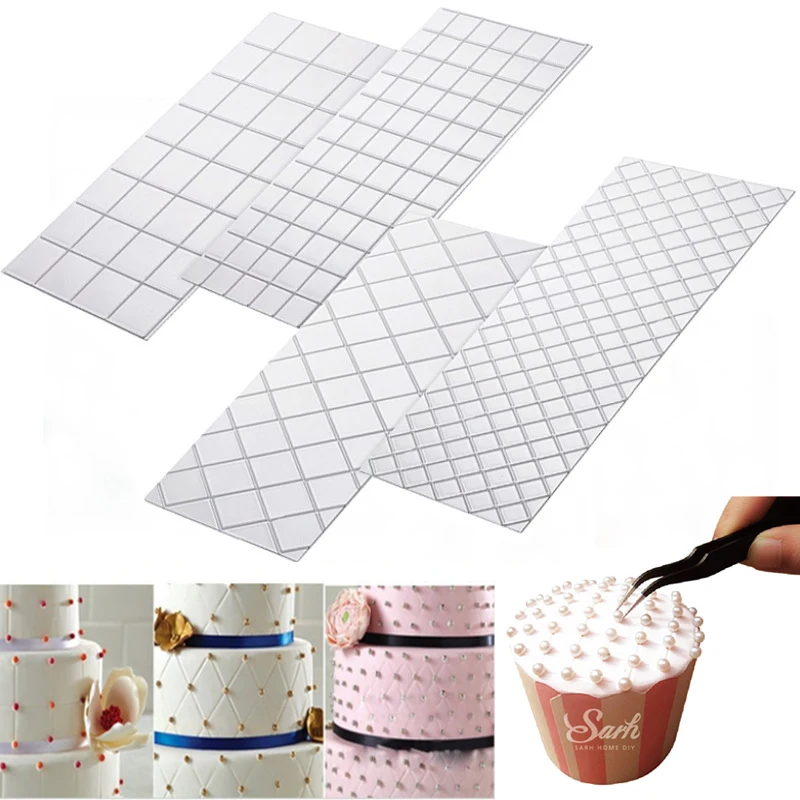 

4pc/Set Grid Transparent Texture Mat Cake Border Decorating Tools Cake Mold Fondant Imprint Baking Mat Fondant Cutter Cake Tools