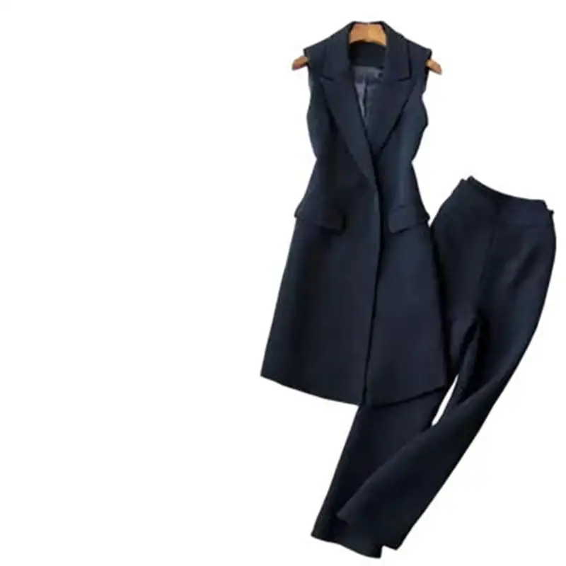 

Fashion vest suit female Autumn New Slim Long section sleeveless suit vest jacket + nine-point wide-leg pants two-piece suit