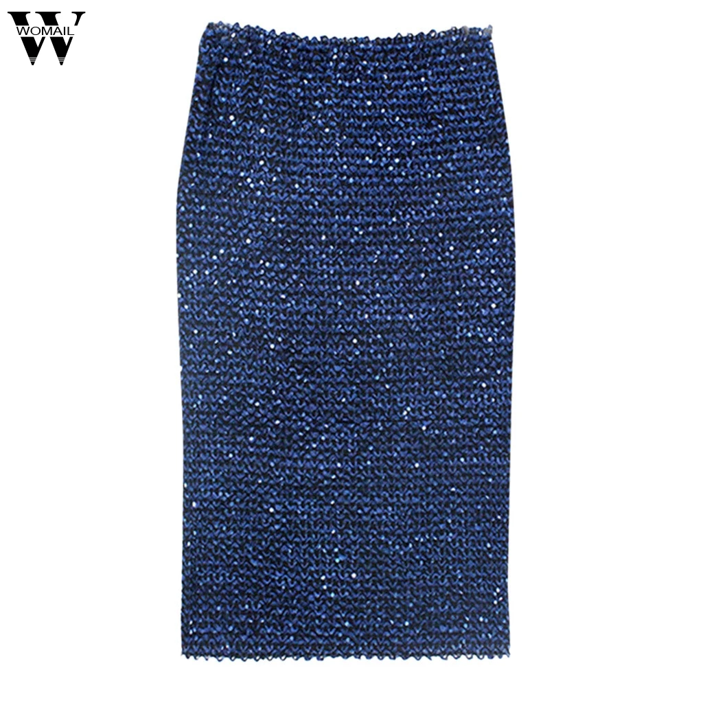Womail юбки женские сплошной цвет упаковка юбка-карандаш, подчеркивает бедра юбка с блестками эластичная талия с блестками Высокая талия эластичные юбки J25