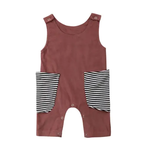 

Newborn Baby Girls Boys Striped Pocket Pactchwork Romper Short Pants Jumpsuit Outfits Clothes Summer 0-24M