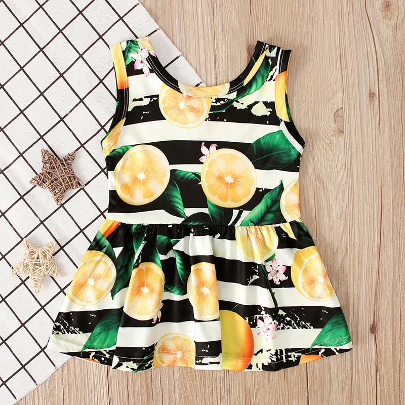 Newborn Toddler Baby Girls Fruit Lemon Bodysuit Romper Sunsuit+Sleeveless Lemon Dress Sister Matching Outfits Clothes 0-2Yrs